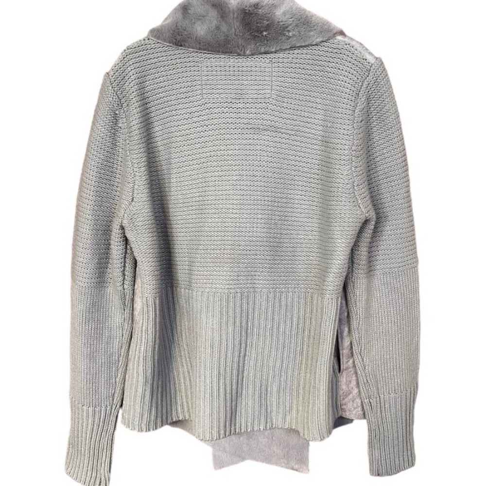 BNCI Faux Fur Collar Drape Front Cardigan‎ Sweater Knit Gray Polyester medium - Picture 2 of 14